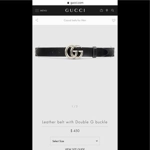 AUTHENTIC Gucci Leather GG Belt (Black/Silver) 90